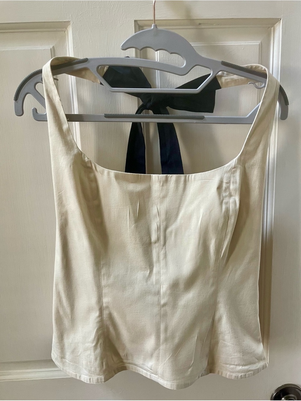 Free People Cream Halter Top with Black Tie- Large - Picture 5 of 7